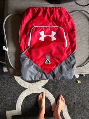 Under Armour Red and Gray Cinch Sack Backpack